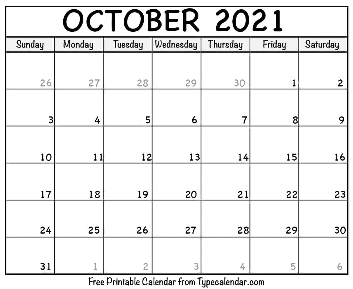 Free Printable October 2021 Calendars