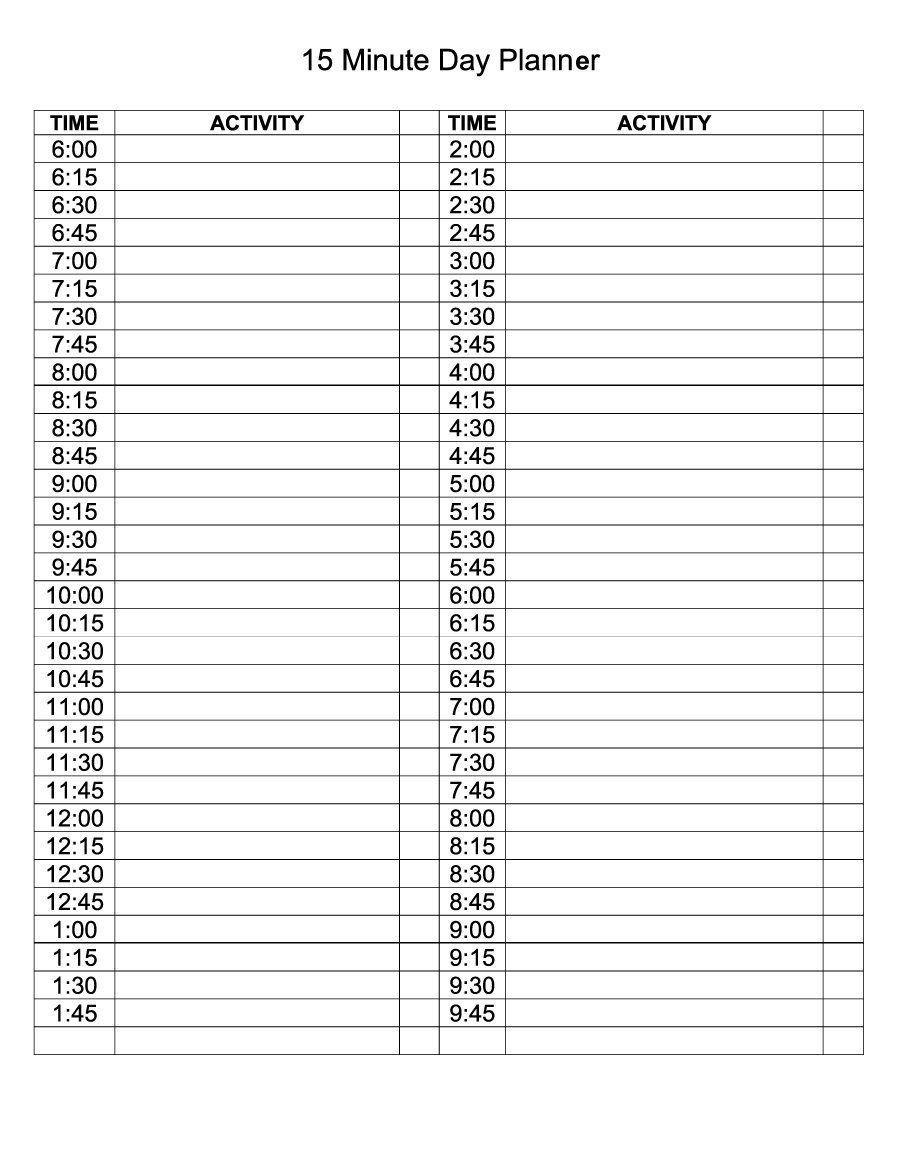 Free Printable Planner In 15 Min Increments - Example