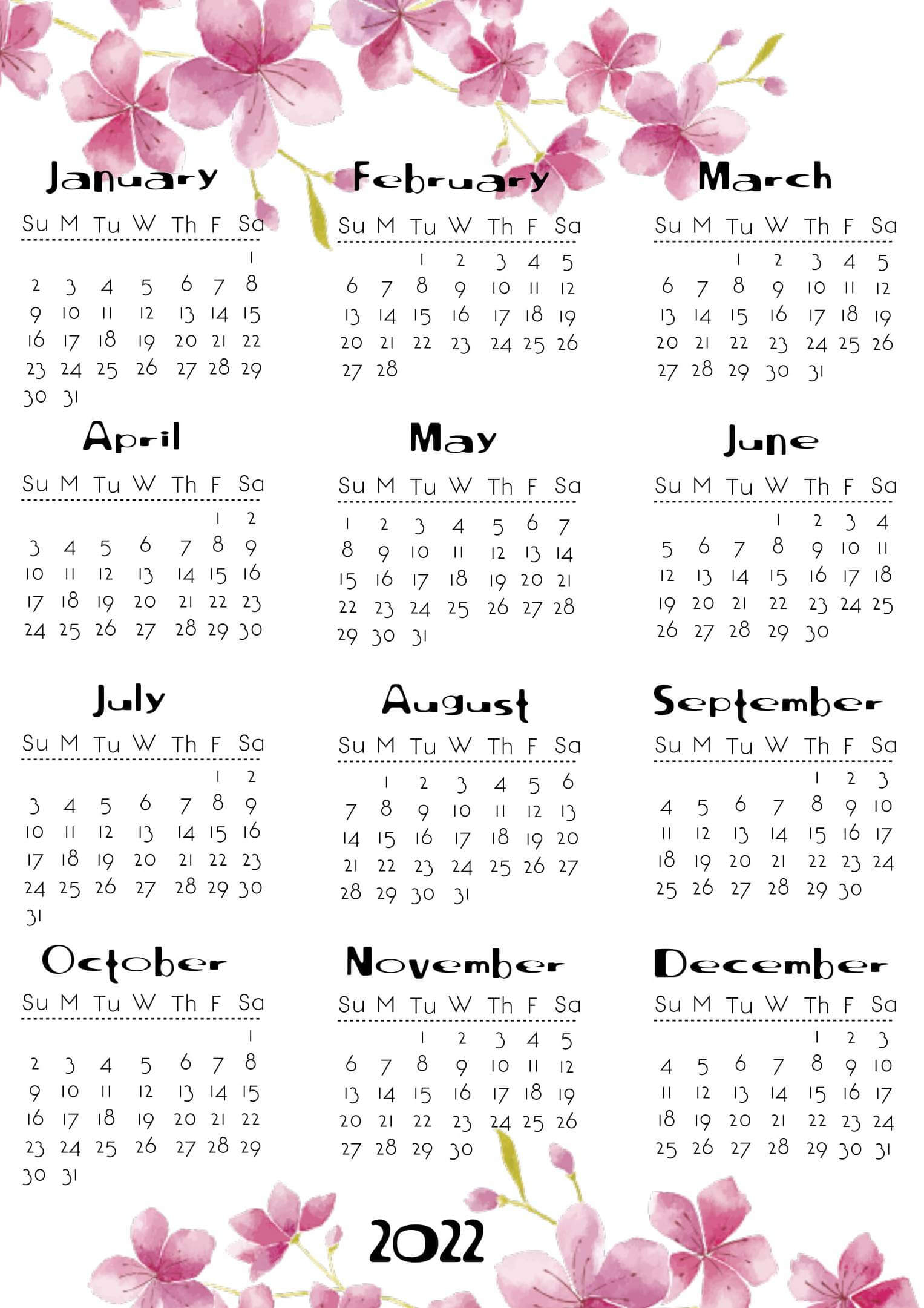 Free Yearly Calendar With Notes 2021 Template - One
