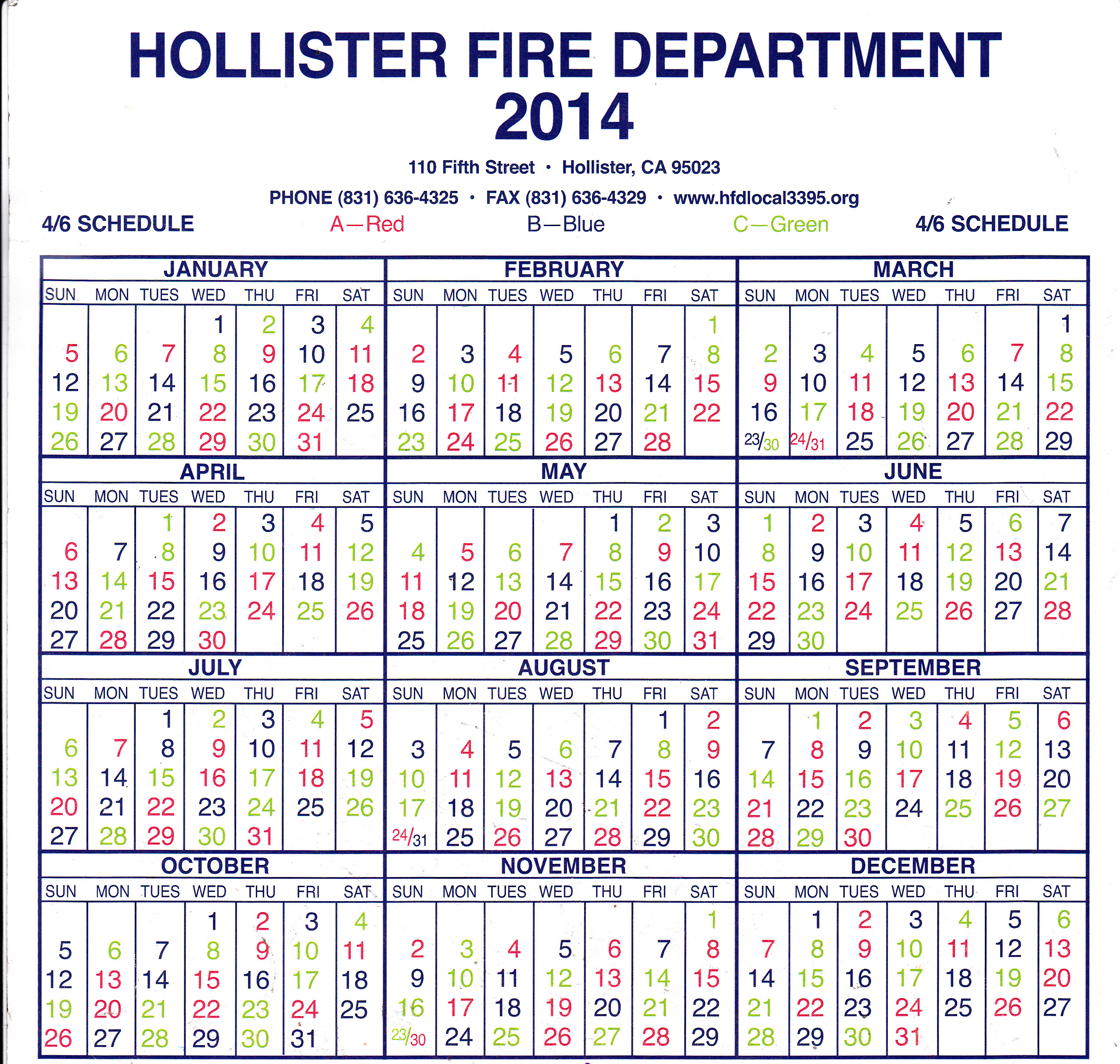 Houston Fire Department Shift Calendar | Printable