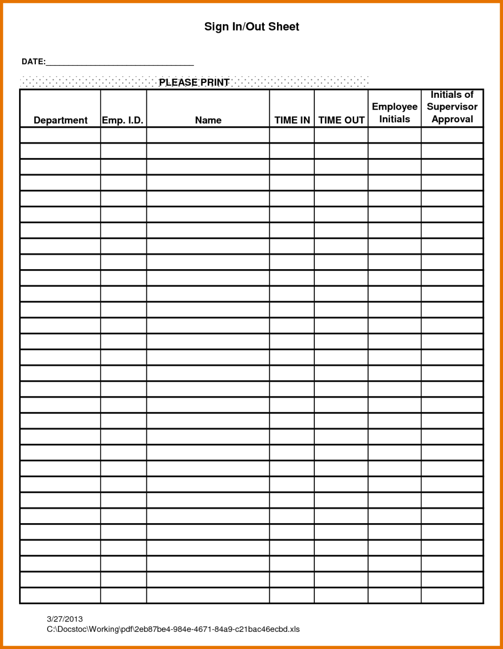 Interesting Employee Attendance Sign In Sheet With