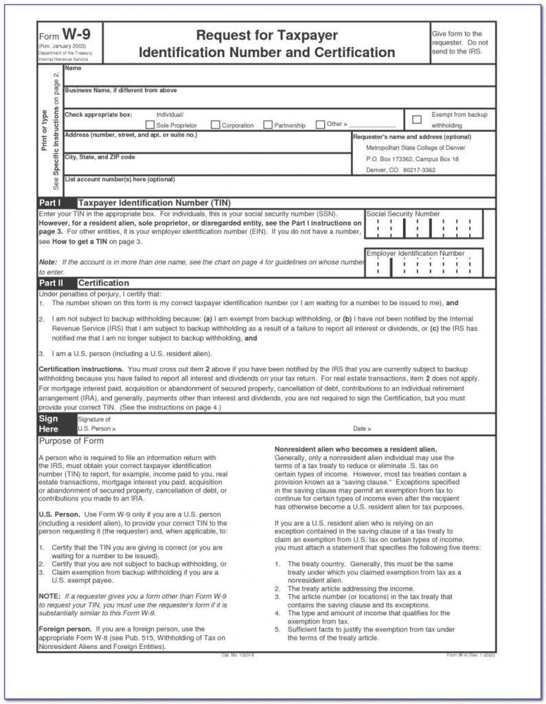 Blank W 9 Form To Print