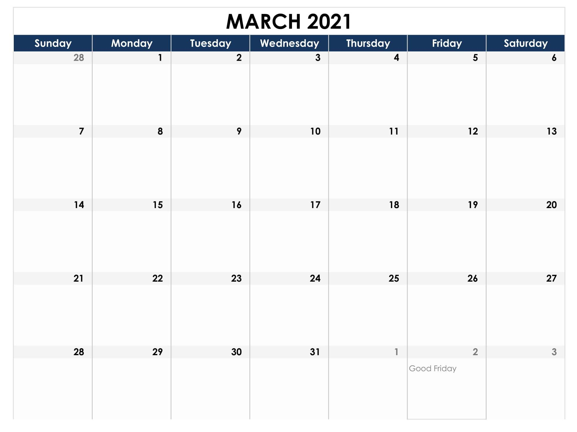 March 2021 Calendar Uk National Holidays Templates - One