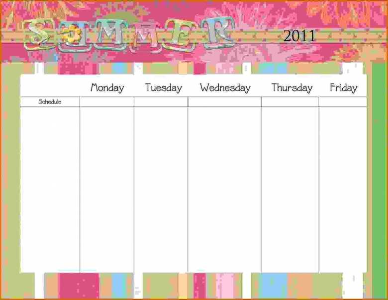 Monday Through Friday Printable Calendar :-Free Calendar