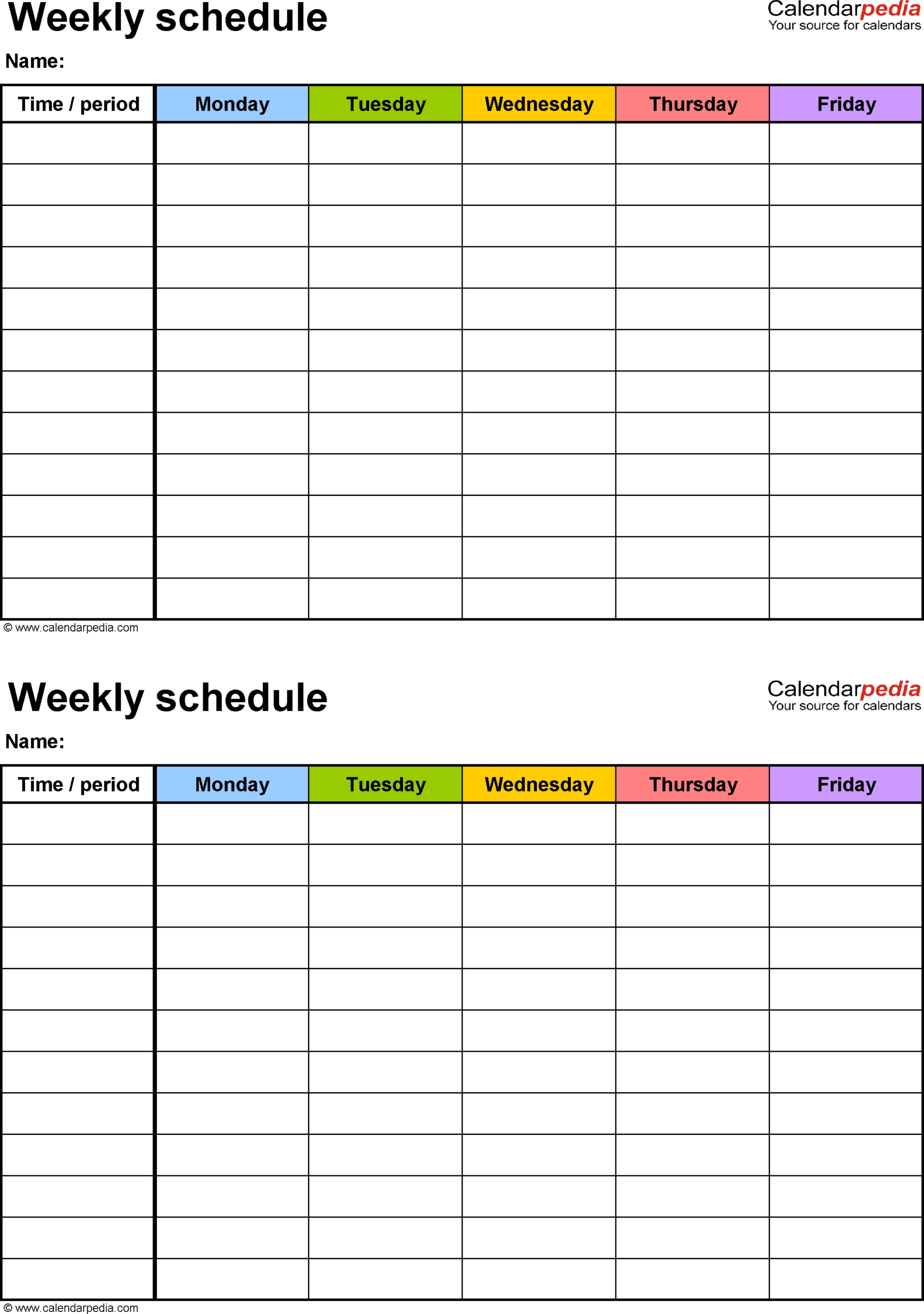 Monday Thru Friday Schedule Template | Calendar Template