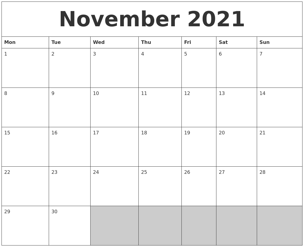 November 2021 Blank Printable Calendar