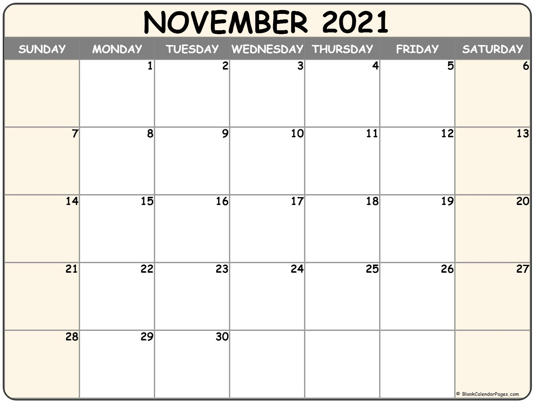 November 2021 Calendar | Free Printable Calendar Templates