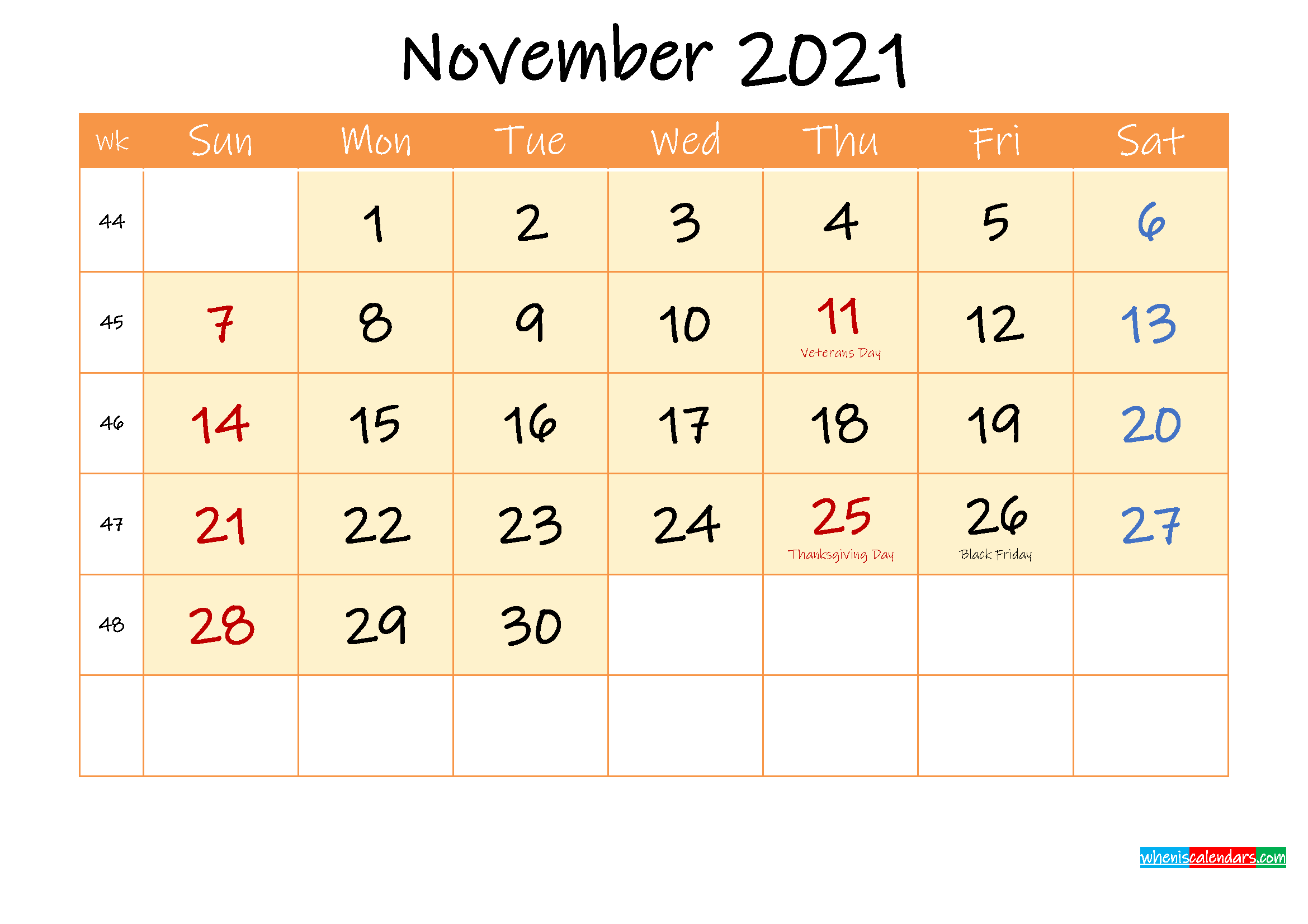 November 2021 Free Printable Calendar - Template Ink21M167