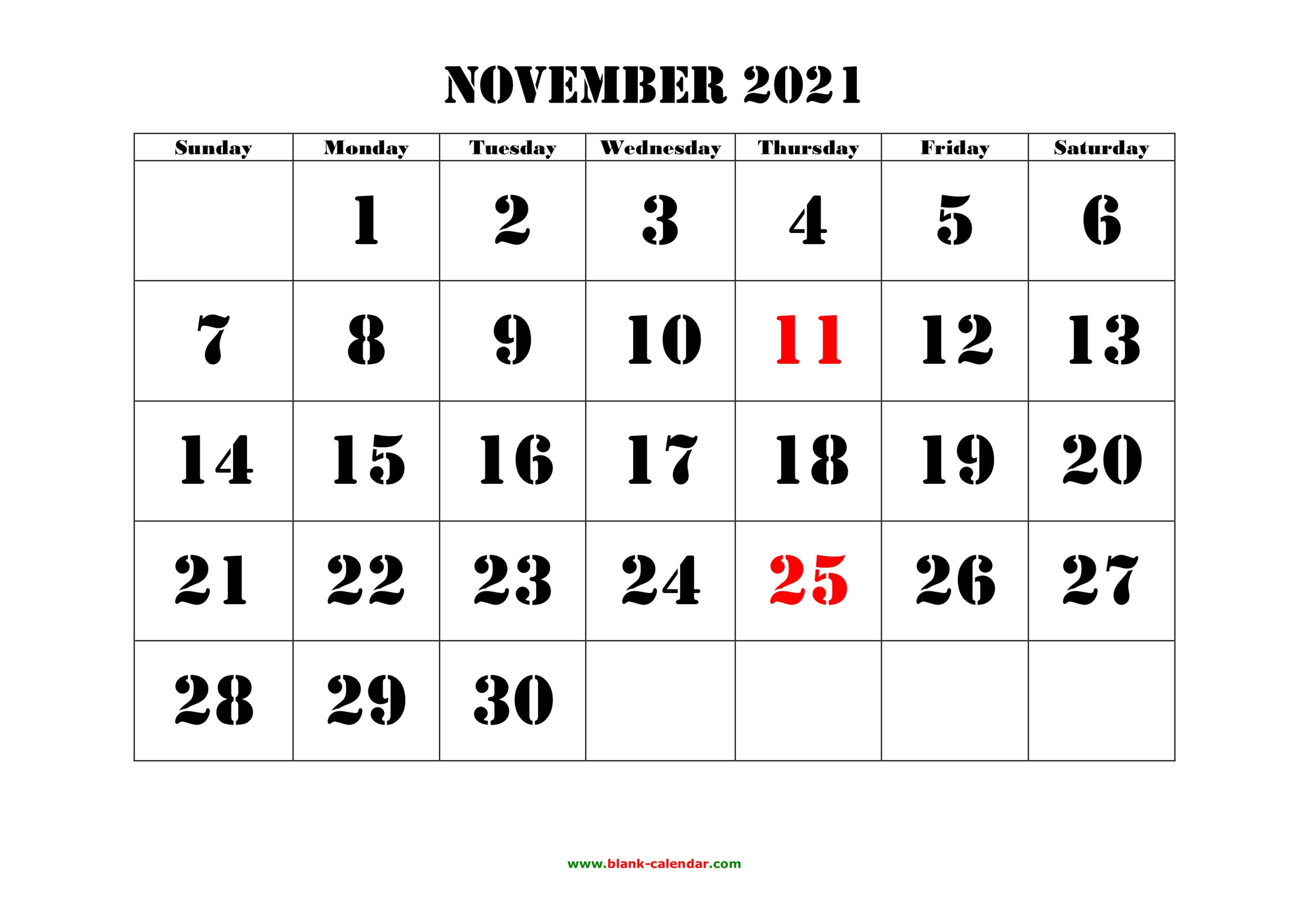 Free Printable Nov 2021 Calendar Pdf