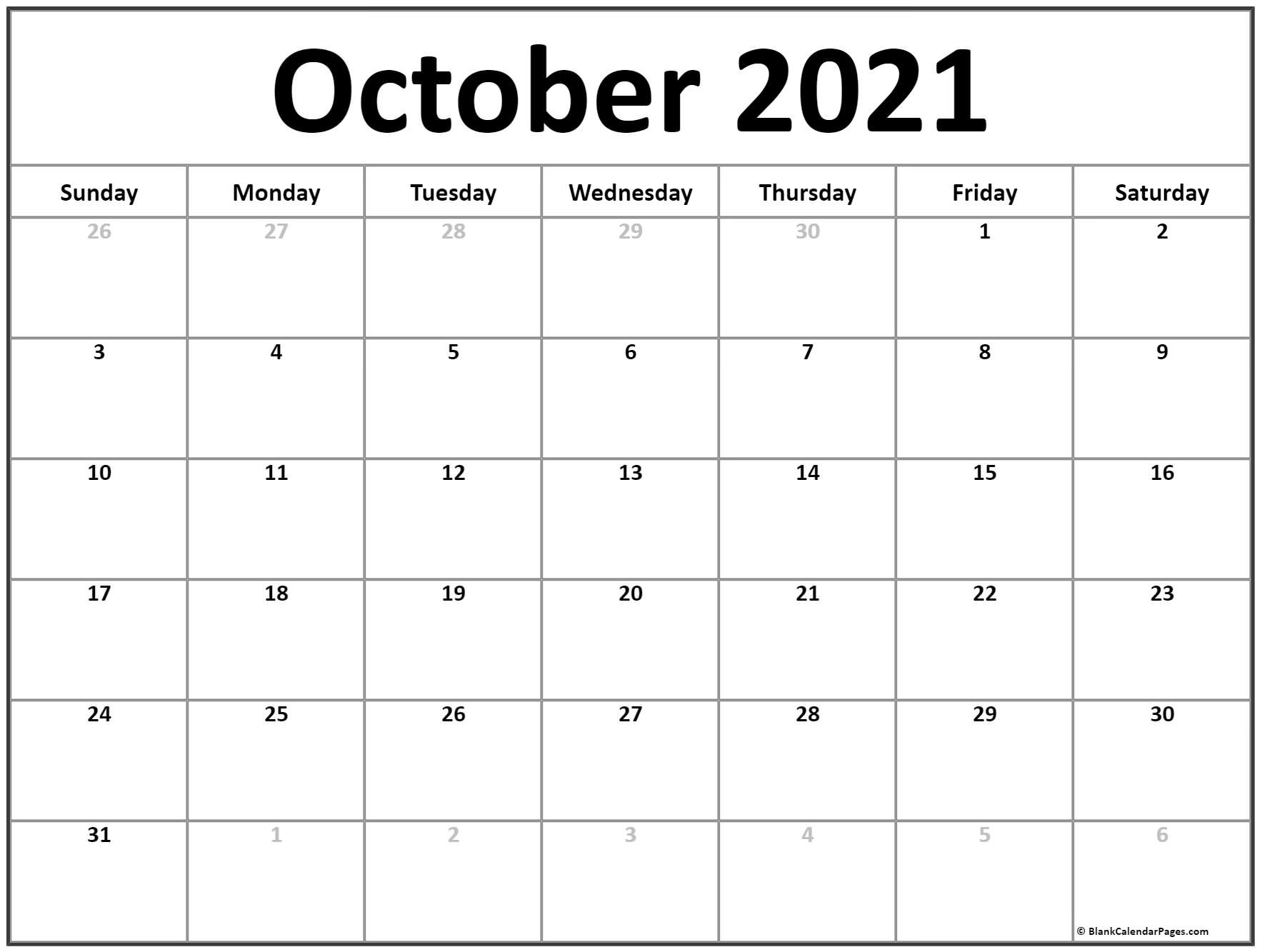 October 2021 Calendar | Free Printable Calendar Templates