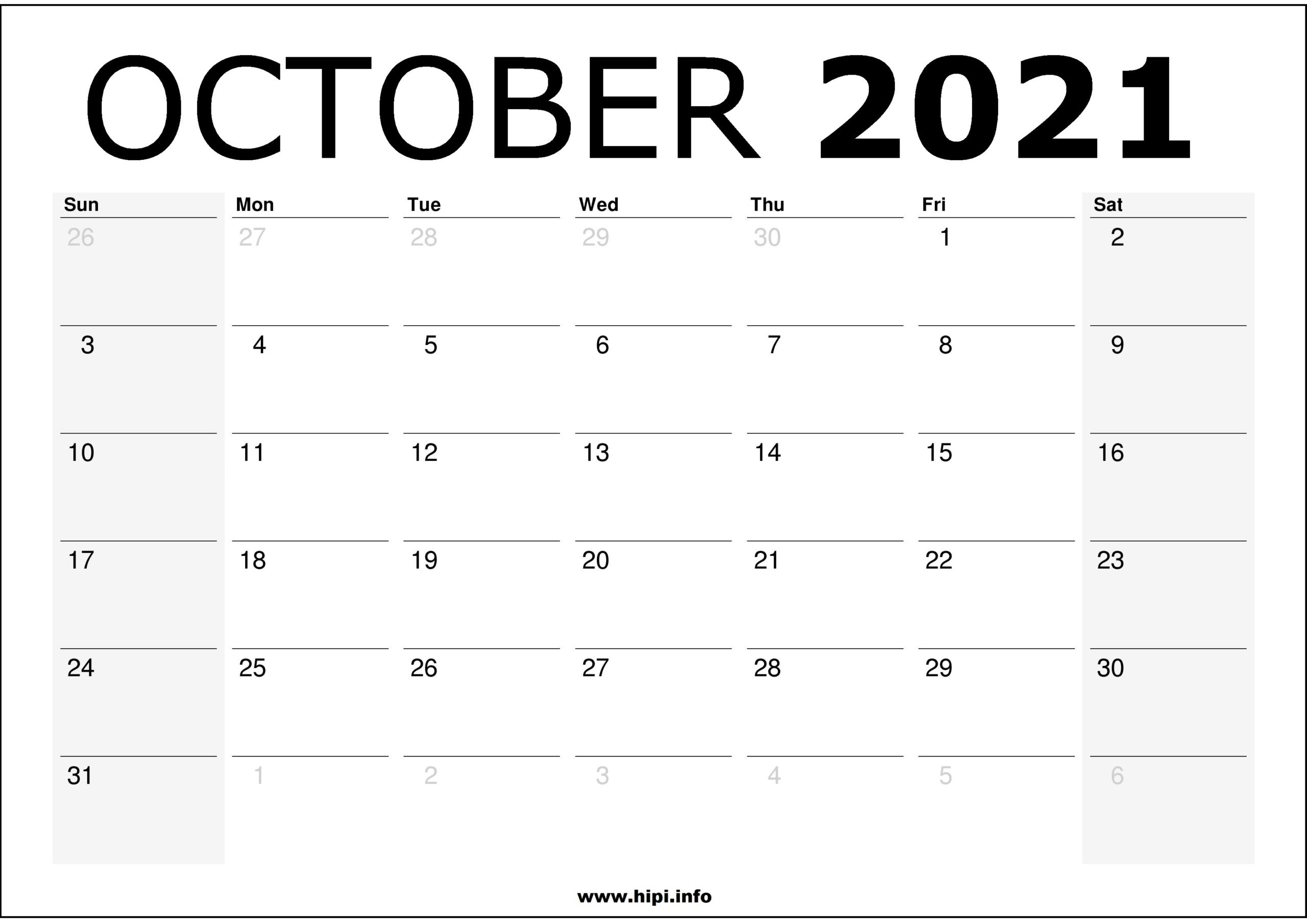 October 2021 Calendar Printable - Monthly Calendar Free