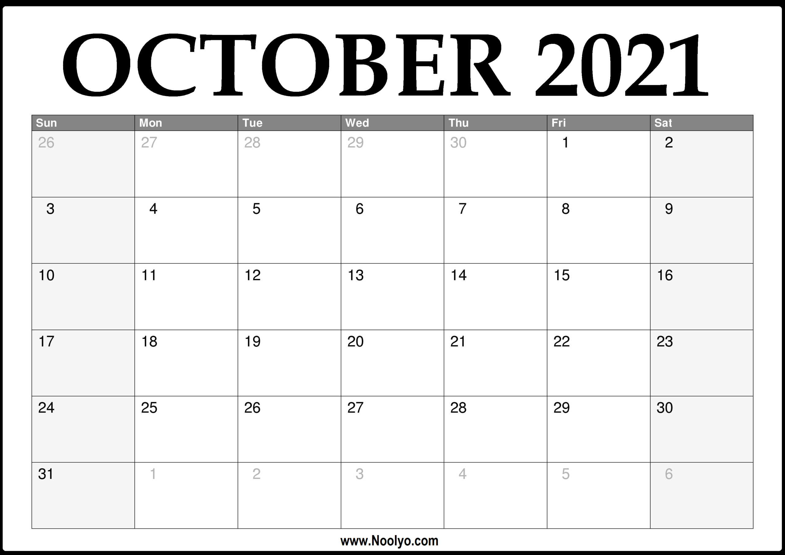 October Monthly Calendar 2021 | 2021 Calendar