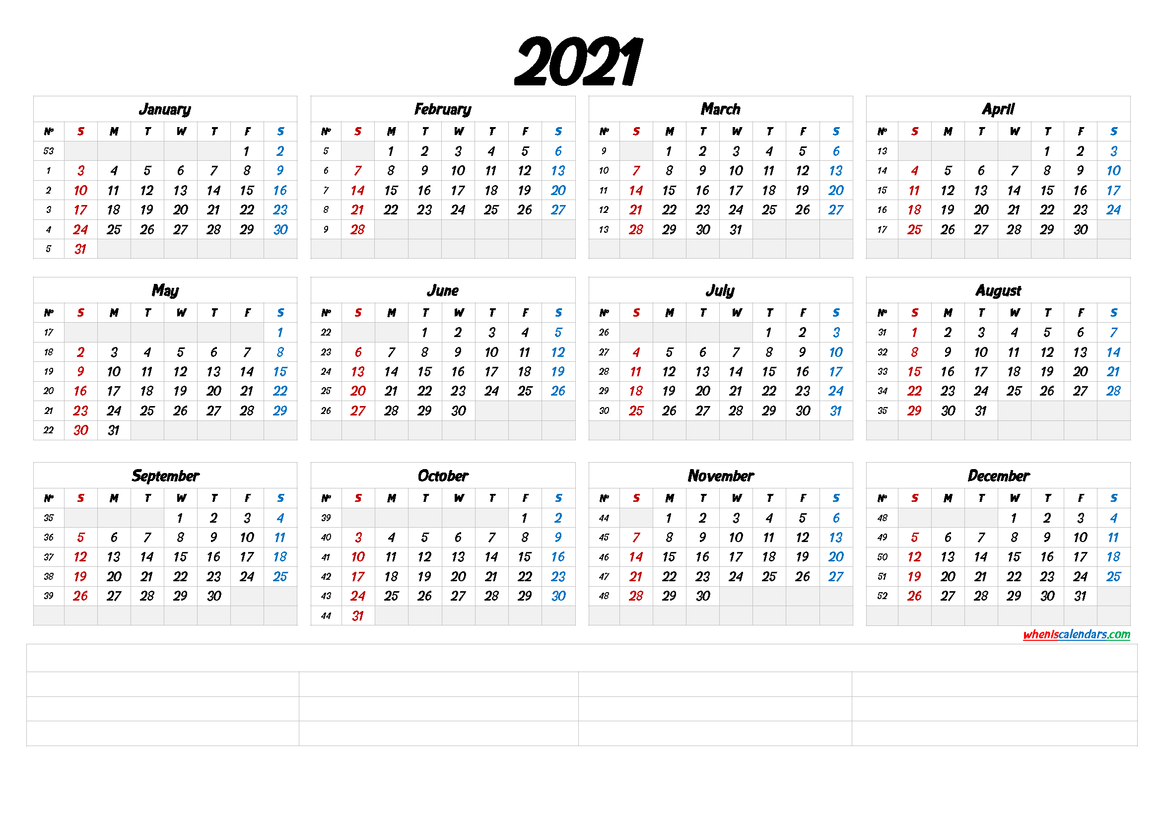 Printable 2021 Calendar With Week Numbers (6 Templates)