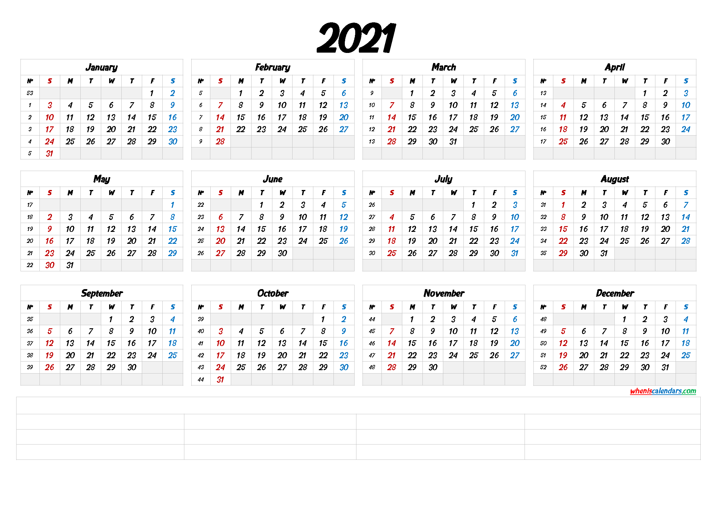 calendar by week number