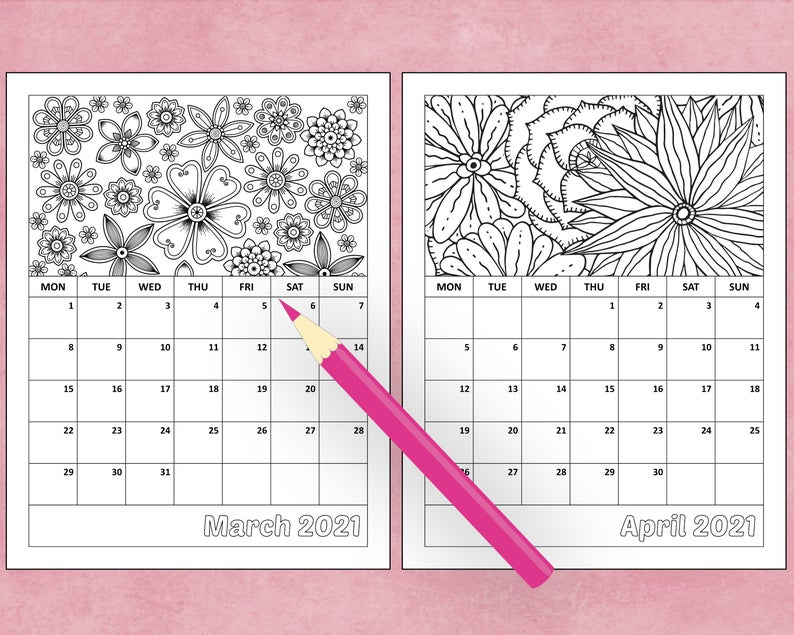 Printable 2021 Monthly Coloring Calendar 8.5 X 11 | Etsy