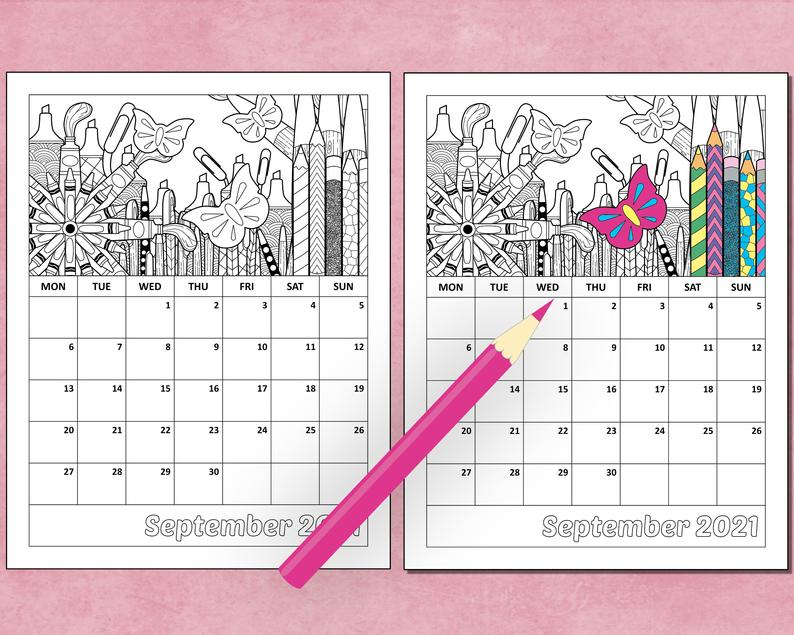 Printable 2021 Monthly Coloring Calendar 8.5 X 11 | Etsy