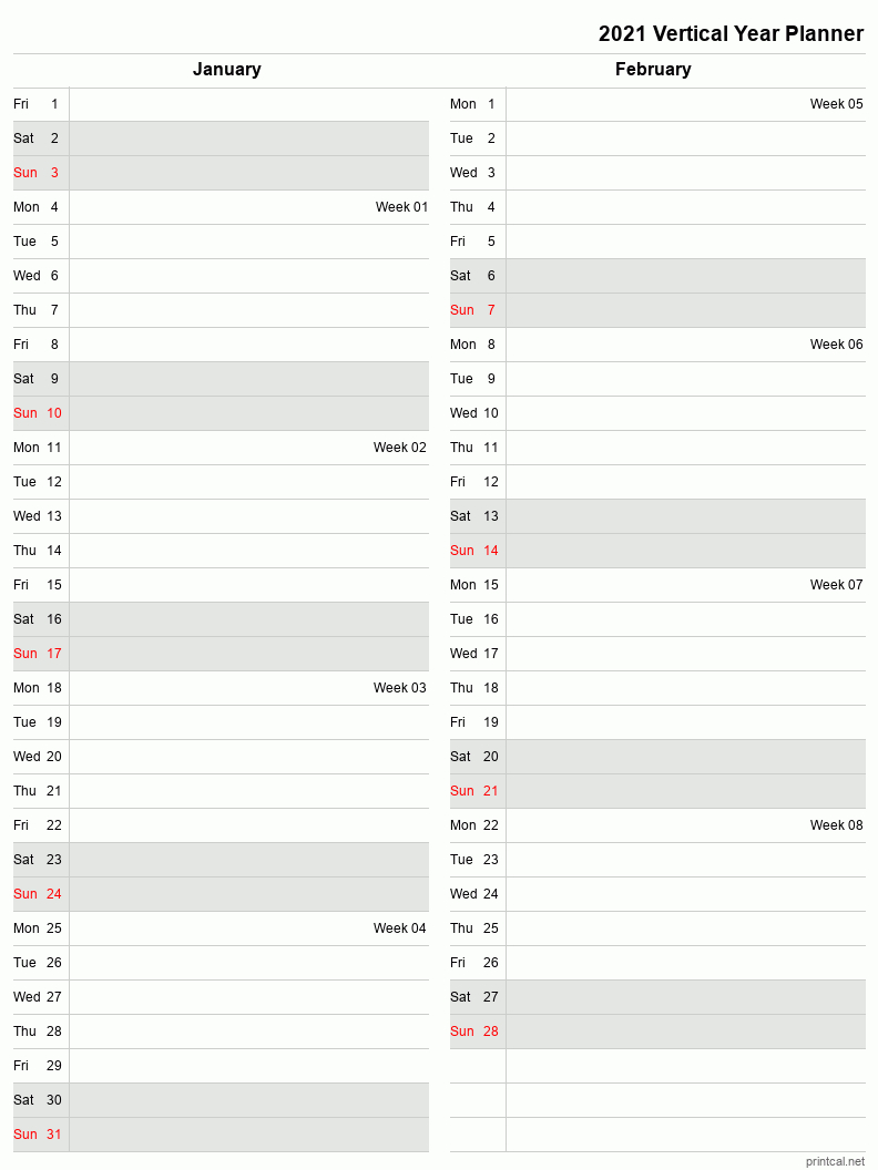 Printable 2021 Year Planner | Two Month Per Page Template