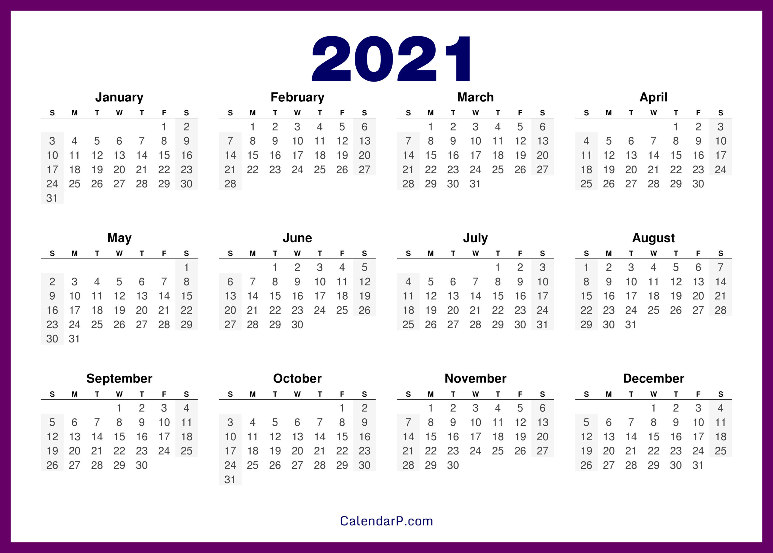 Printable 58 2021 Calendar - 8 5 X 11 Inch Bold 2021