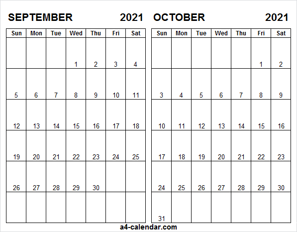 Printable A4 September October 2021 Calendar - A4 Calendar