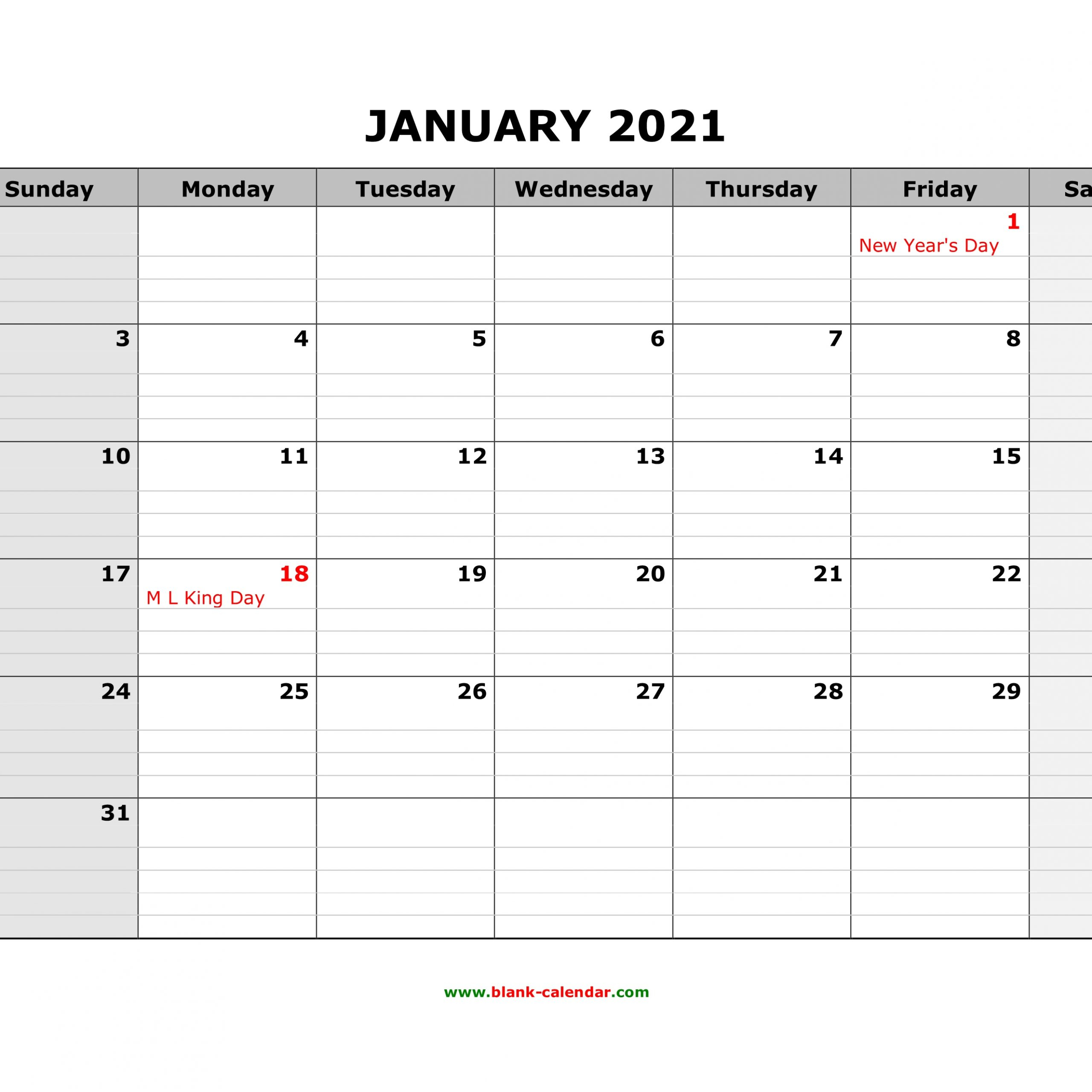 Printable Calendar 2021 Large Boxes | Free Printable Calendar 2021