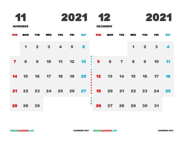 Printable Calendar 2021 November December (12 Templates