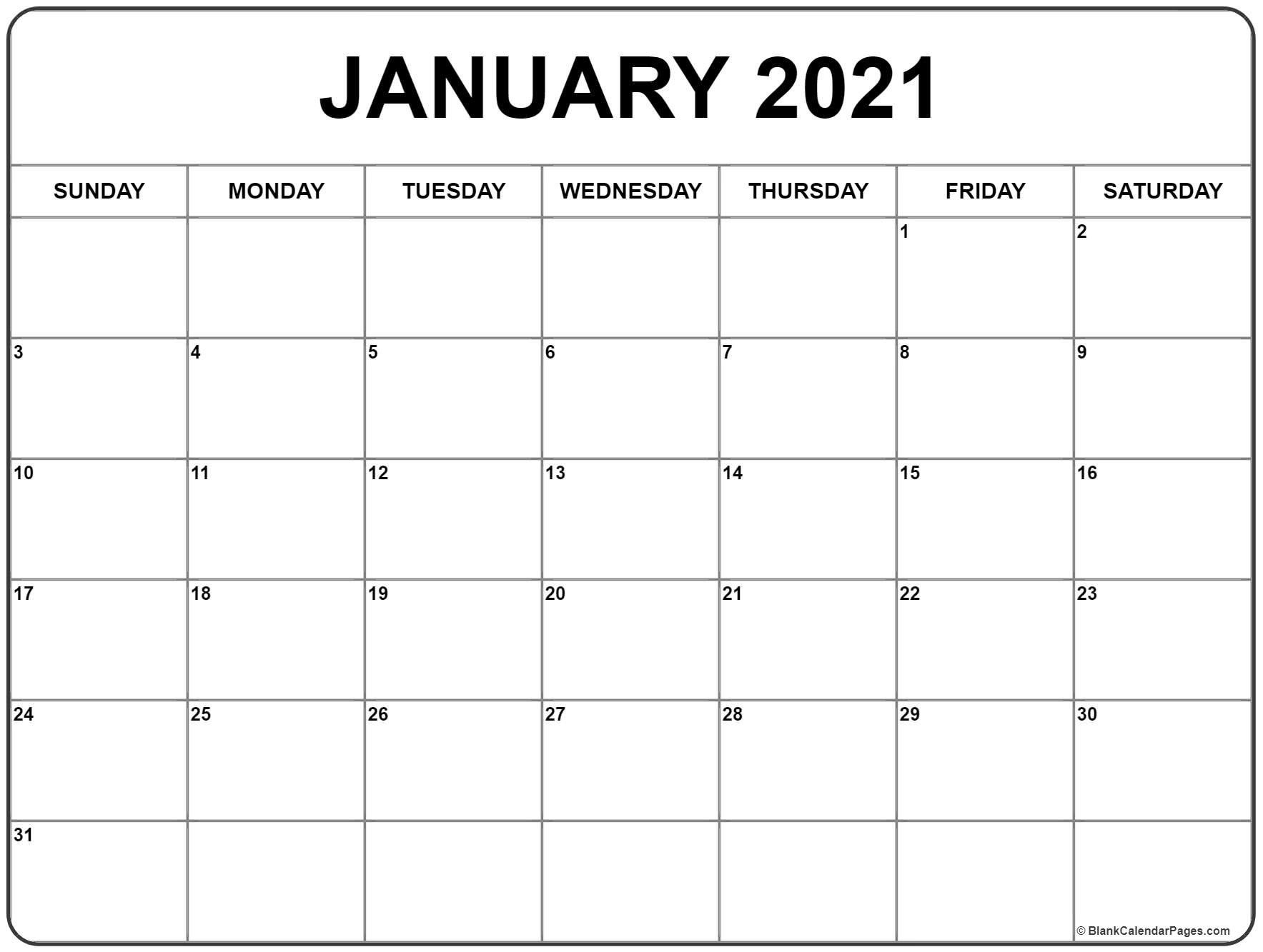 Printable Calendar For January 2021