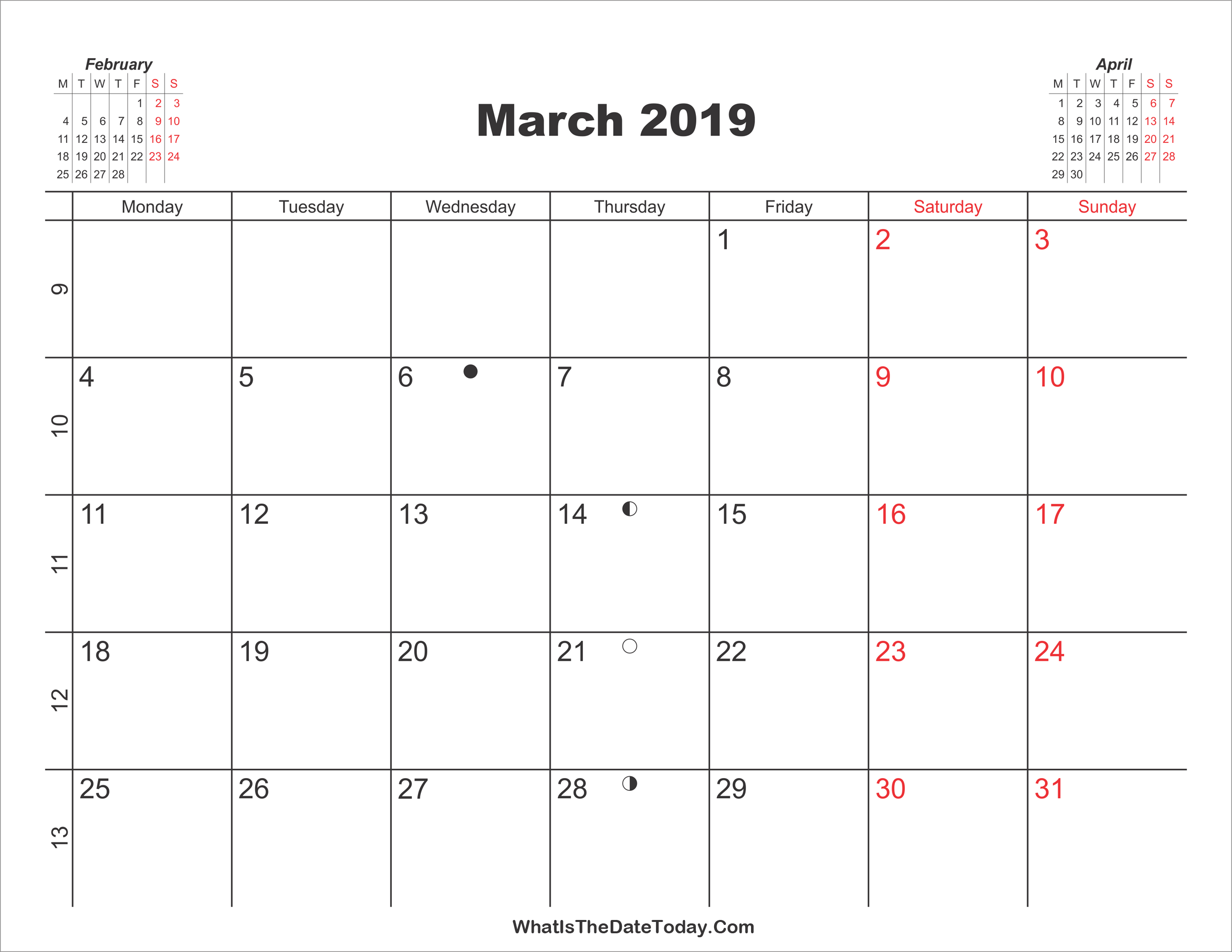 Printable Calendar March 2019 | Whatisthedatetoday