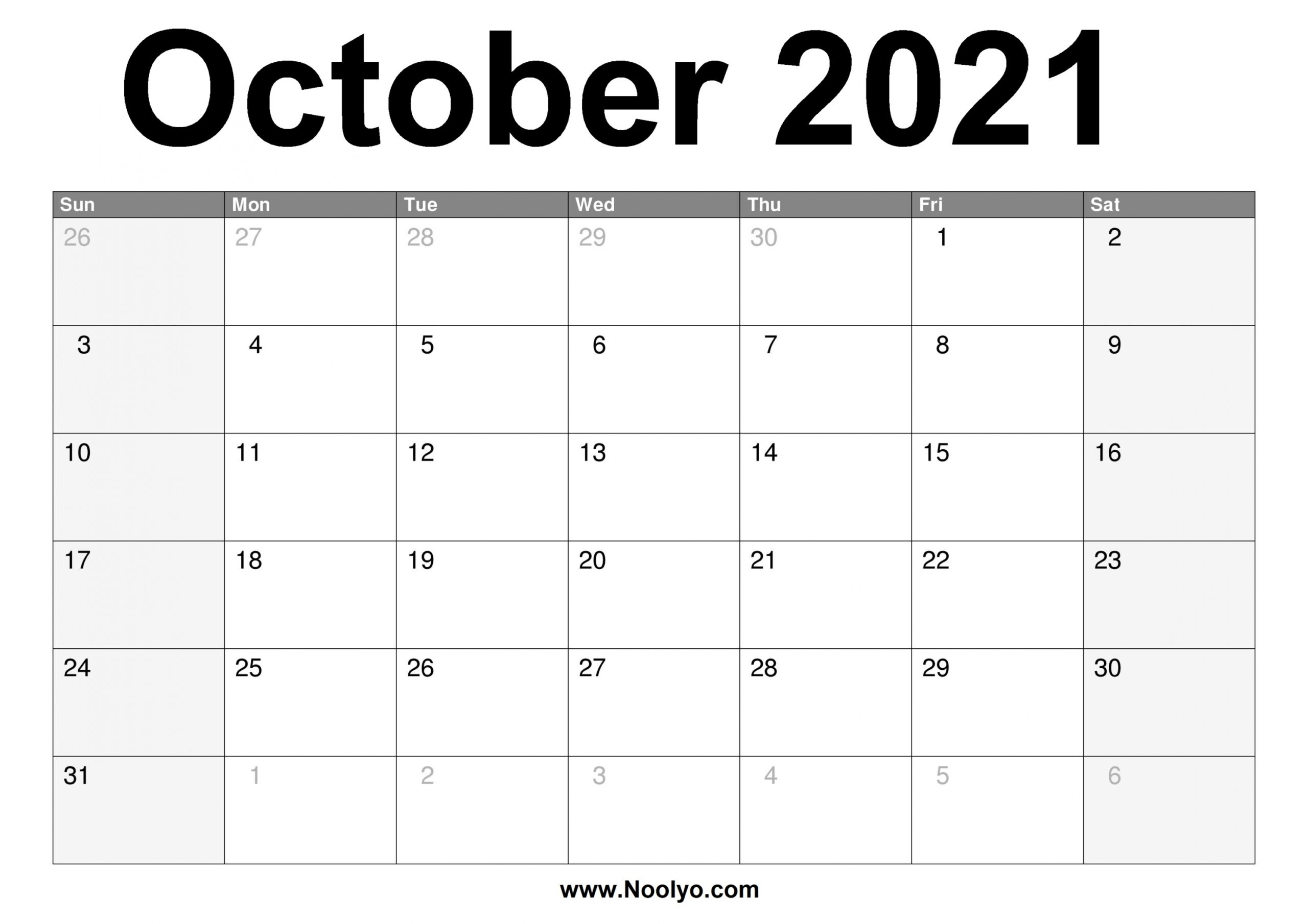 Printable Calendar October 2021 | Free Letter Templates