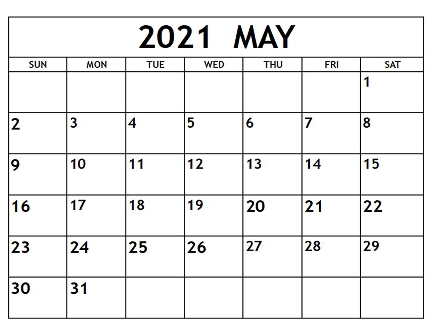 Free Printable Blank Calendar Template 2021