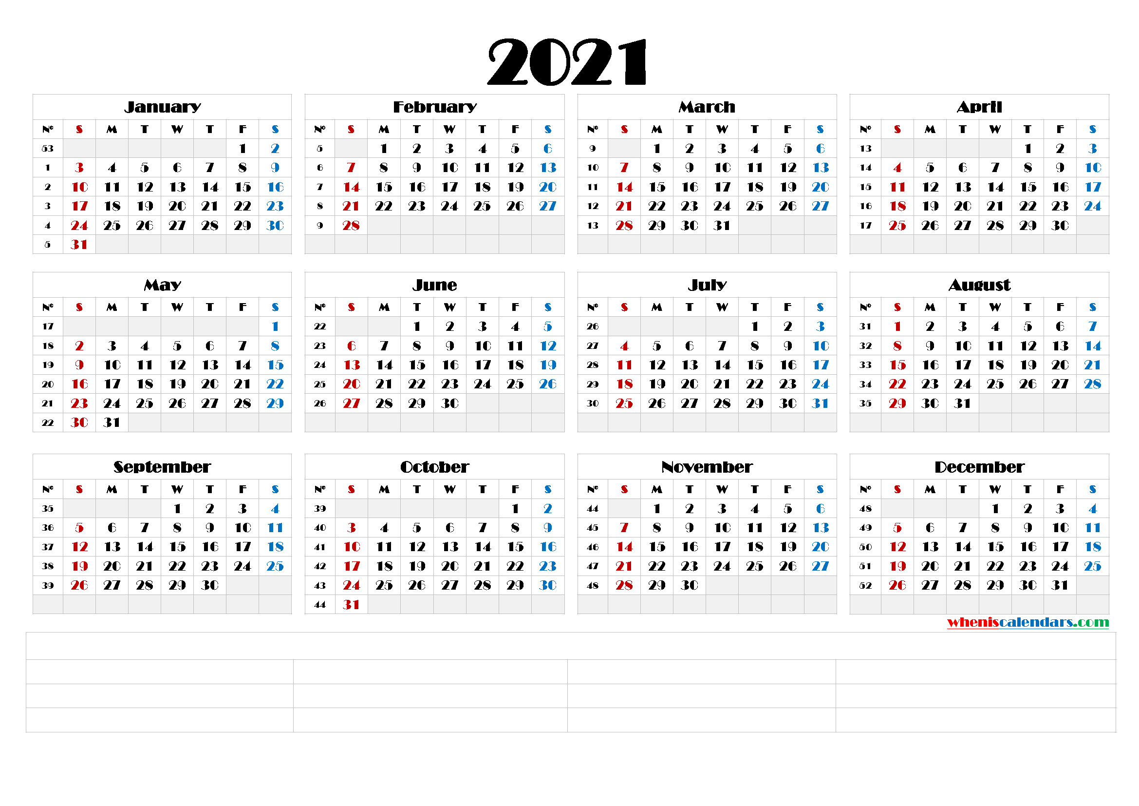 2021 Calendars Free Printable Yearly | Example Calendar Printable