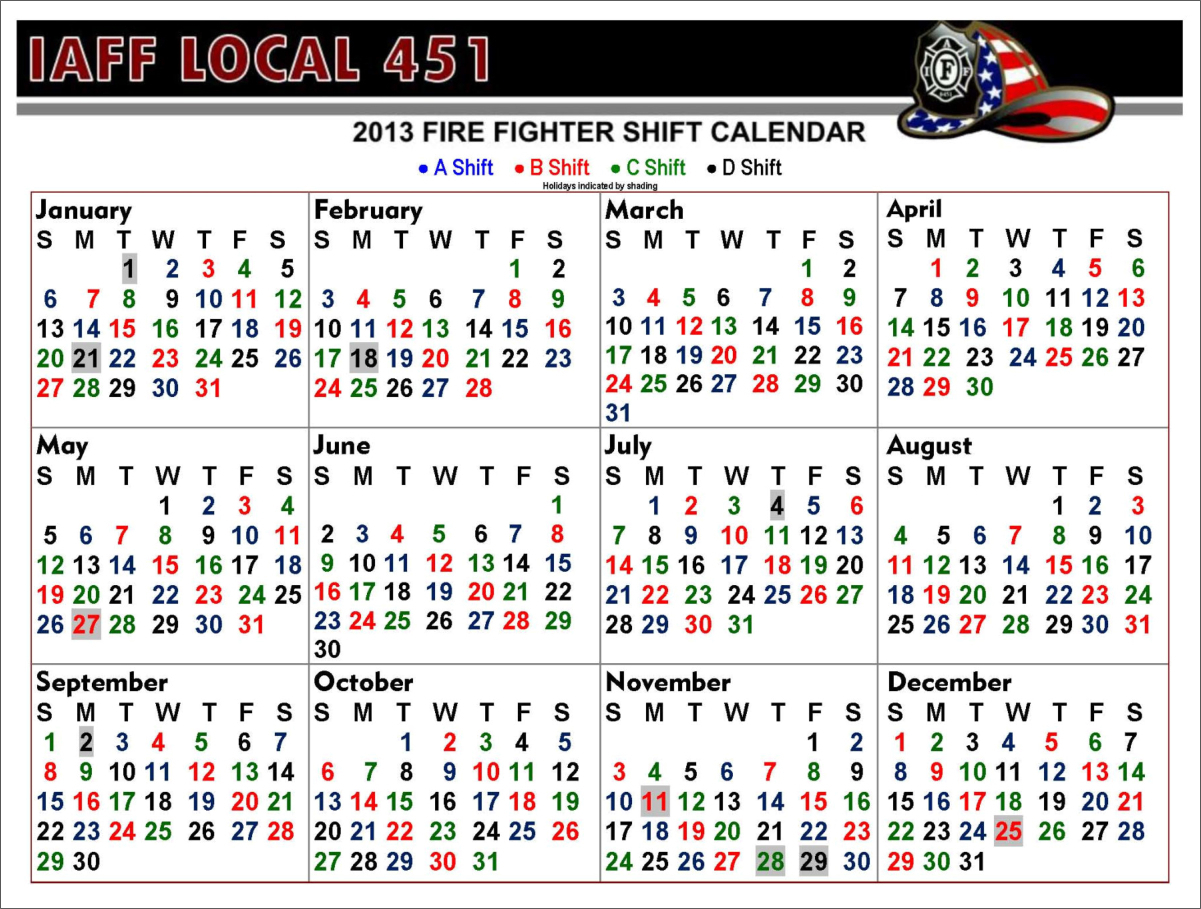 Fire Shift Calendars Example Calendar Printable