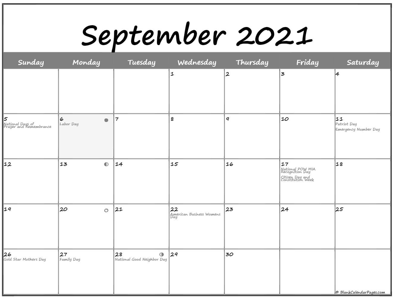September 2021 Lunar Calendar | Moon Phase Calendar
