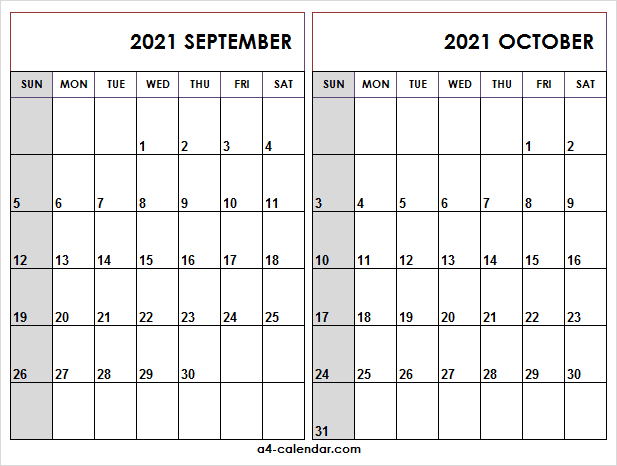 September October 2021 Calendar Printable - A4 Calendar