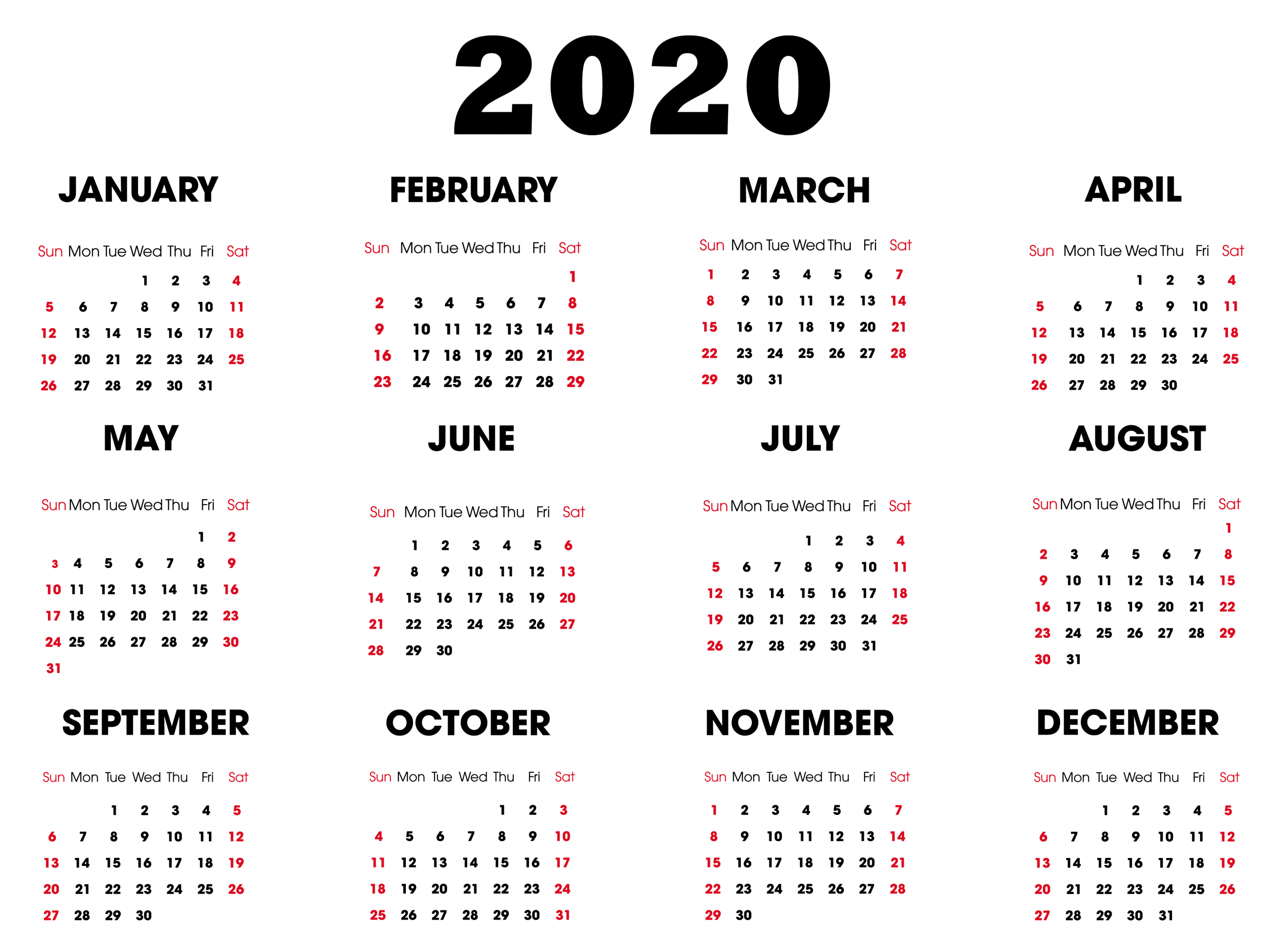 Take 2020/2020 Year To View Calander | Calendar Printables