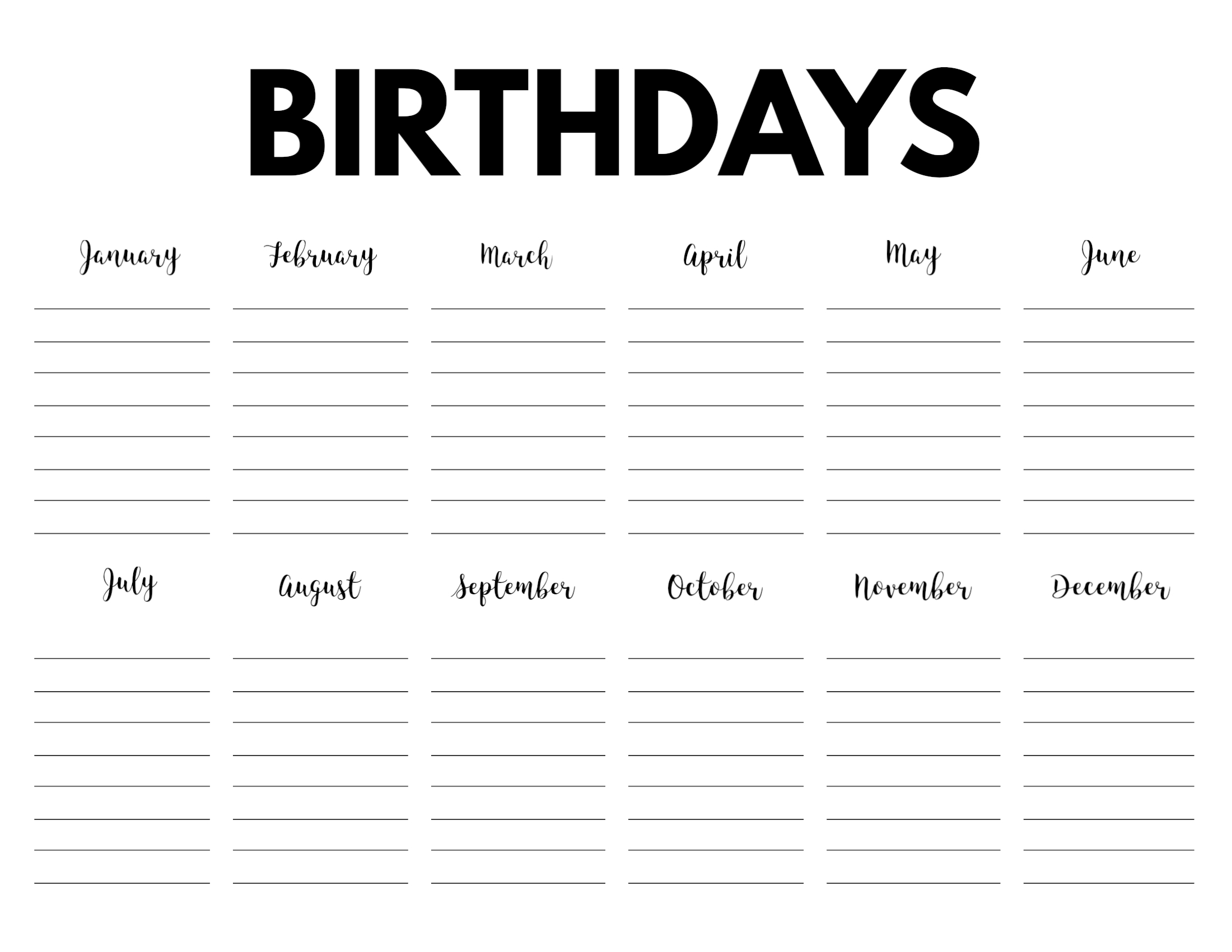 The 12 Month Birthday Calendar Template | Get Your