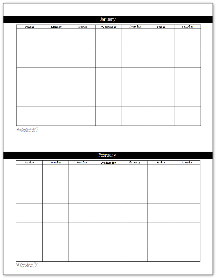 Free Printable Monthly Calendar Pages