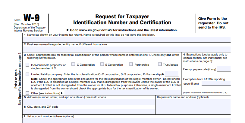 Free Printable W 9 Form For 2020 Example Calendar Pri 3365