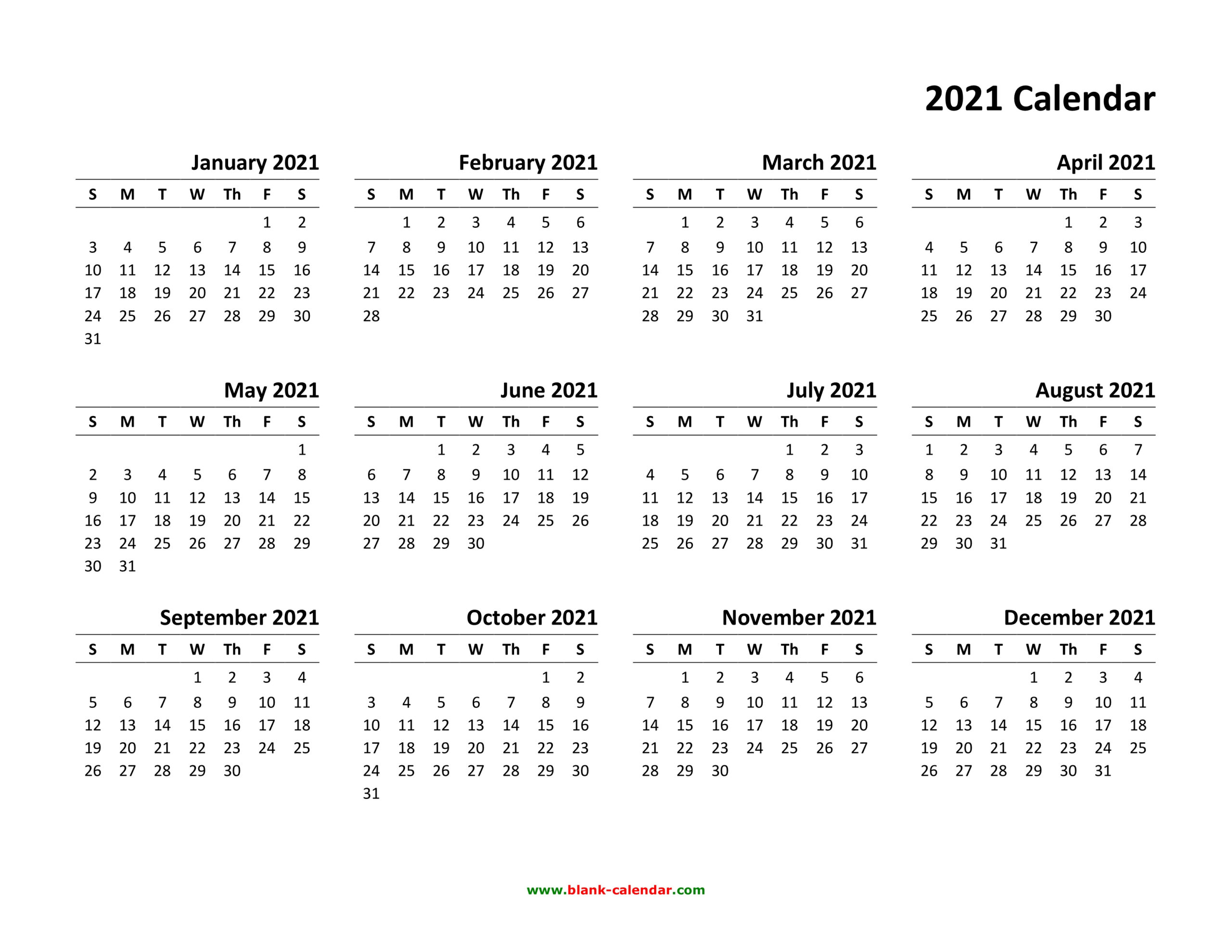 Yearly Calendar 2021 | Free Download And Print